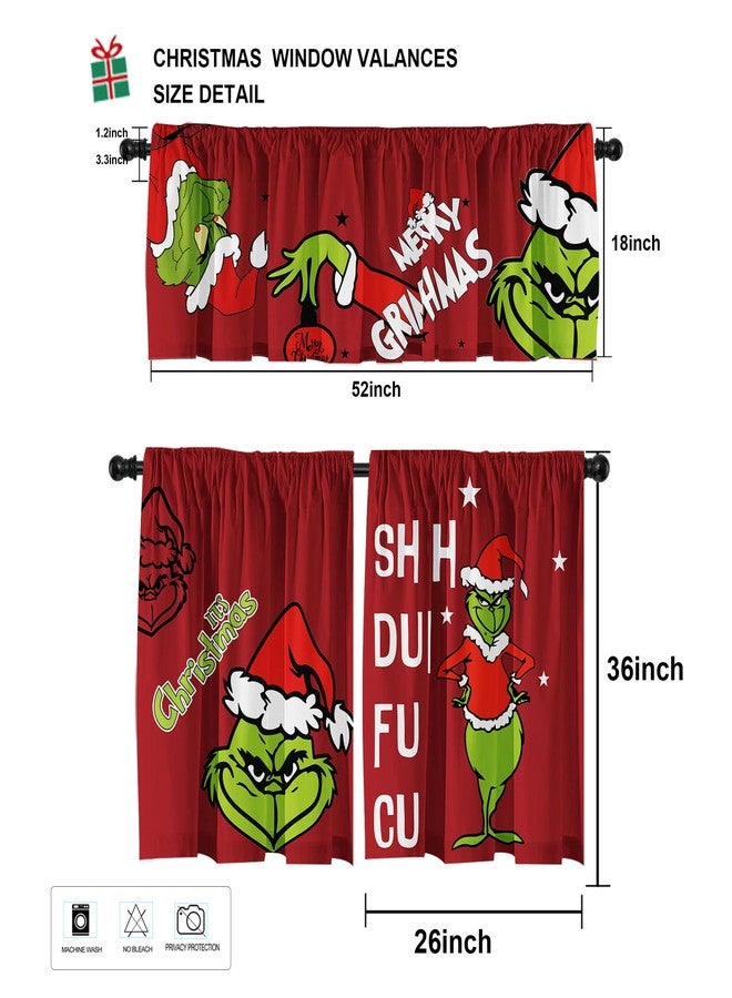 Cuteiush Christmas Holiday Kitchen Curtain Small Window Swag and Tiers with Rod Pocket Xmas Farmhouse Bathroom and Laundry Short Curtains Decoration 3 Panel Red Set - Image 3